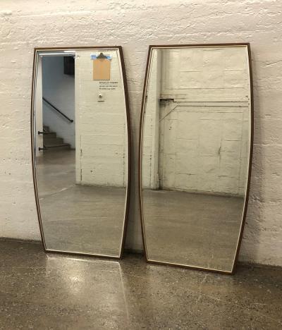 Pair of Mid Century Modern Walnut and Brass Mirrors