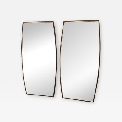 Pair of Mid Century Modern Walnut and Brass Mirrors