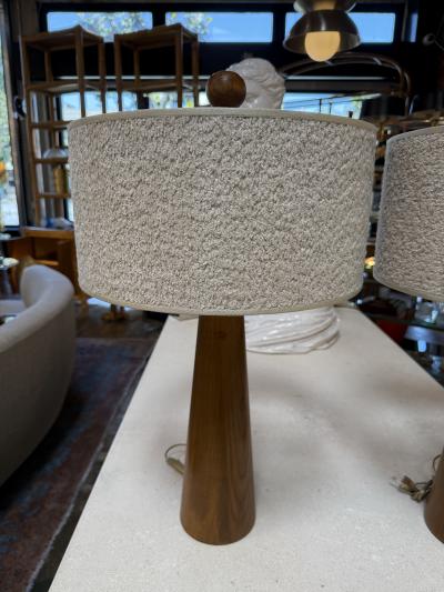 Pair of Mid Century Modern Wood Table Lamps with Textured Drum Shades