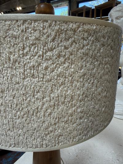 Pair of Mid Century Modern Wood Table Lamps with Textured Drum Shades