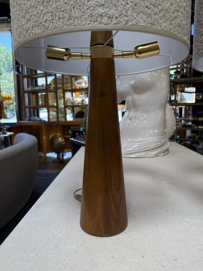 Pair of Mid Century Modern Wood Table Lamps with Textured Drum Shades