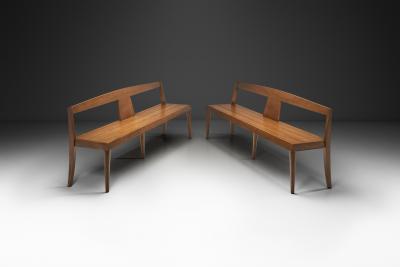 Pair of Mid Century Modern Wooden Benches Europe 1970s