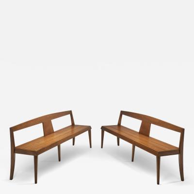 Pair of Mid Century Modern Wooden Benches Europe 1970s
