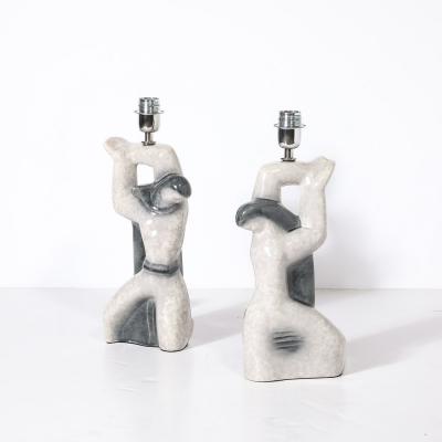 Pair of Mid Century Modernist Abstract Figural Ceramic Table Lamps