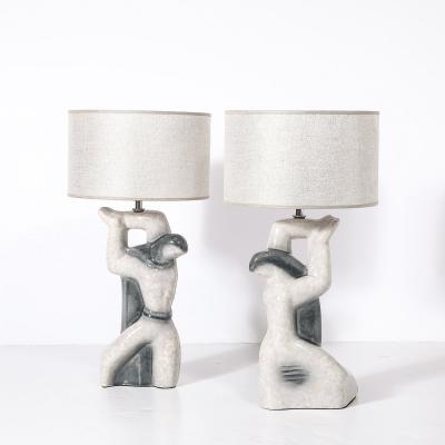 Pair of Mid Century Modernist Abstract Figural Ceramic Table Lamps