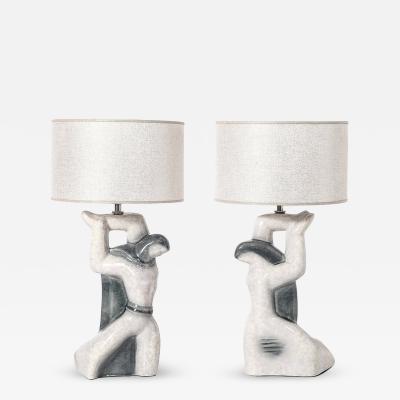 Pair of Mid Century Modernist Abstract Figural Ceramic Table Lamps