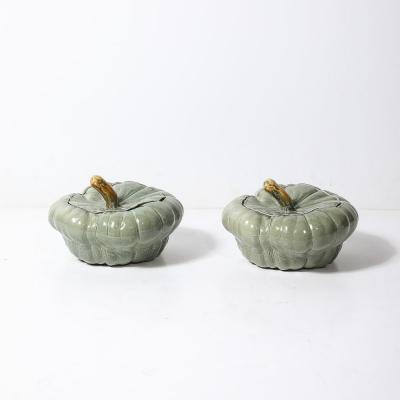 Pair of Mid Century Modernist Ceramic Covered Pumpkin Tureens