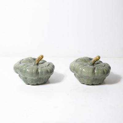 Pair of Mid Century Modernist Ceramic Covered Pumpkin Tureens
