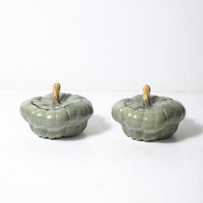 Pair of Mid Century Modernist Ceramic Covered Pumpkin Tureens