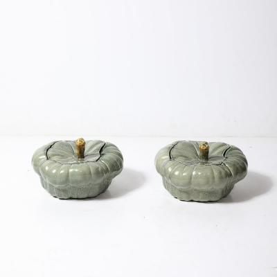 Pair of Mid Century Modernist Ceramic Covered Pumpkin Tureens