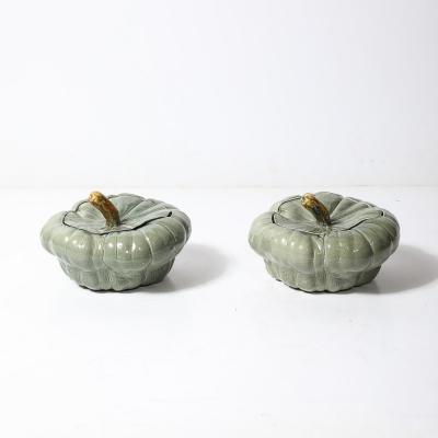Pair of Mid Century Modernist Ceramic Covered Pumpkin Tureens