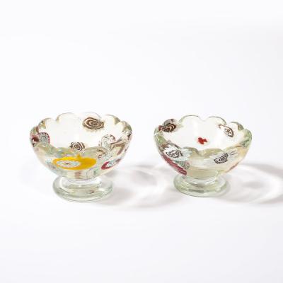 Pair of Mid Century Modernist Hand Blown Murano Glass Bowls w Scalloped Edges
