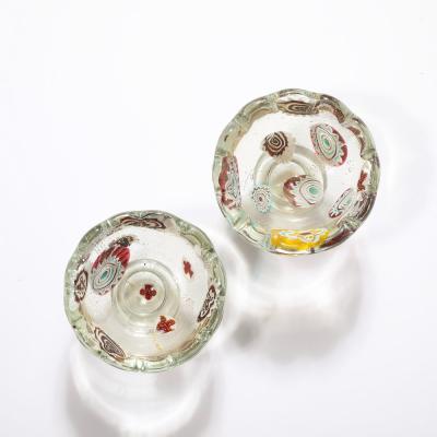 Pair of Mid Century Modernist Hand Blown Murano Glass Bowls w Scalloped Edges