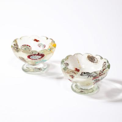 Pair of Mid Century Modernist Hand Blown Murano Glass Bowls w Scalloped Edges