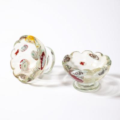 Pair of Mid Century Modernist Hand Blown Murano Glass Bowls w Scalloped Edges
