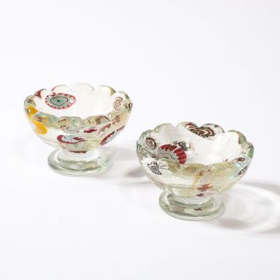 Pair of Mid Century Modernist Hand Blown Murano Glass Bowls w Scalloped Edges