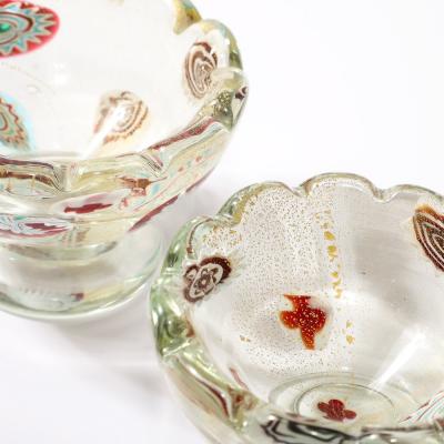 Pair of Mid Century Modernist Hand Blown Murano Glass Bowls w Scalloped Edges