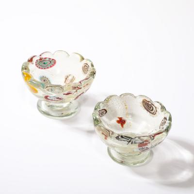 Pair of Mid Century Modernist Hand Blown Murano Glass Bowls w Scalloped Edges