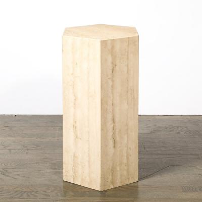 Pair of Mid Century Modernist Hexagonal Travertine Pedestals