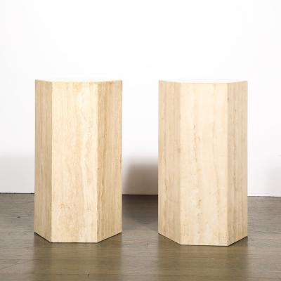 Pair of Mid Century Modernist Hexagonal Travertine Pedestals