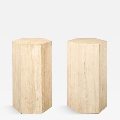 Pair of Mid Century Modernist Hexagonal Travertine Pedestals