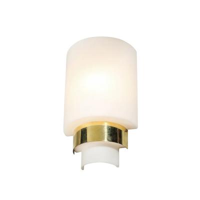 Pair of Mid Century Modernist Minimal Frosted Glass Brass Sconces