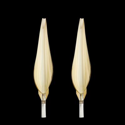 Pair of Mid Century Modernist Murano Glass Leaf Sconces by Franco Luce