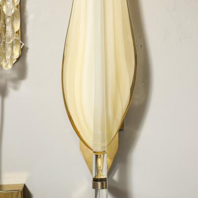 Pair of Mid Century Modernist Murano Glass Leaf Sconces by Franco Luce