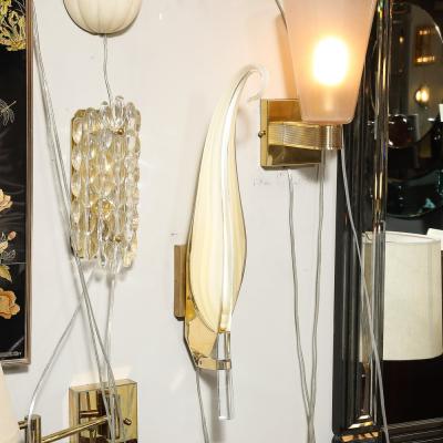 Pair of Mid Century Modernist Murano Glass Leaf Sconces by Franco Luce