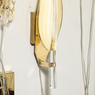 Pair of Mid Century Modernist Murano Glass Leaf Sconces by Franco Luce