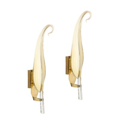 Pair of Mid Century Modernist Murano Glass Leaf Sconces by Franco Luce