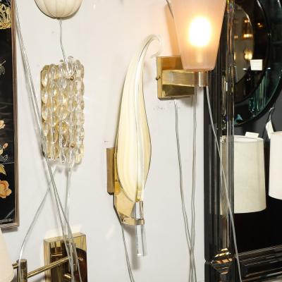 Pair of Mid Century Modernist Murano Glass Leaf Sconces by Franco Luce