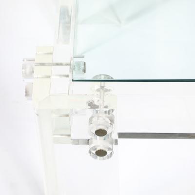 Pair of Mid Century Modernist Rectilinear Lucite Glass Side End Tables