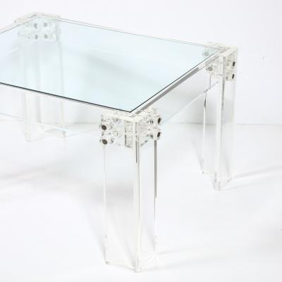 Pair of Mid Century Modernist Rectilinear Lucite Glass Side End Tables