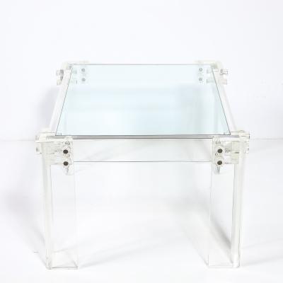 Pair of Mid Century Modernist Rectilinear Lucite Glass Side End Tables