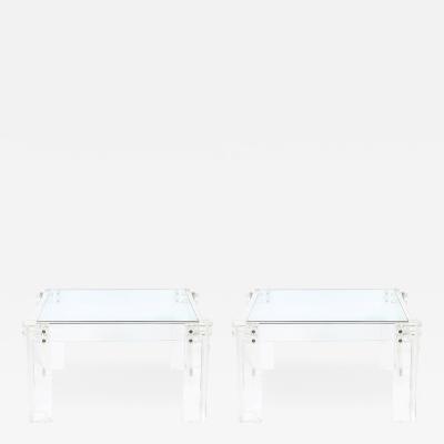 Pair of Mid Century Modernist Rectilinear Lucite Glass Side End Tables