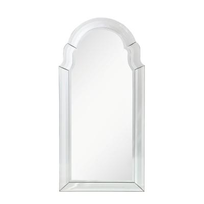 Pair of Mid Century Modernist Serifed Arch Form Mirrors with Beveled Detailing