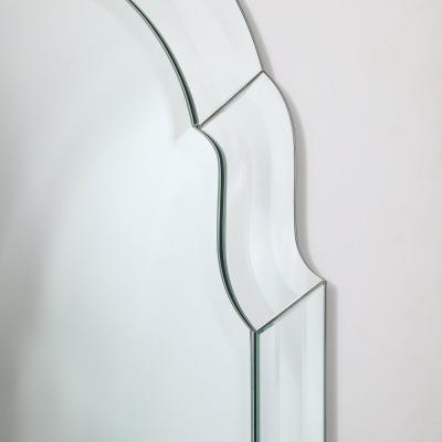 Pair of Mid Century Modernist Serifed Arch Form Mirrors with Beveled Detailing