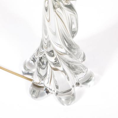 Pair of Mid Century Modernist Spiral Splash Form Crystal Table Lamps