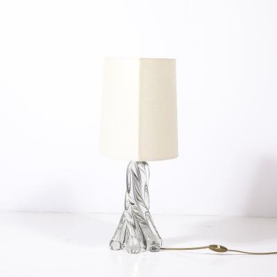 Pair of Mid Century Modernist Spiral Splash Form Crystal Table Lamps