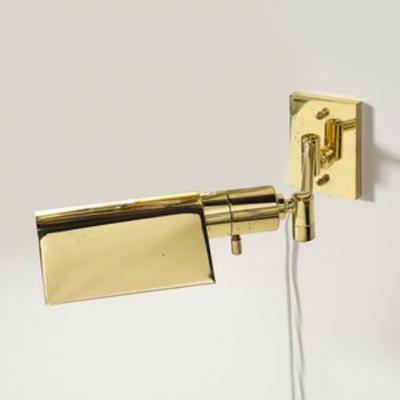 Pair of Mid Century Modernist Swing Arm Articulating Sconces in Polished Brass