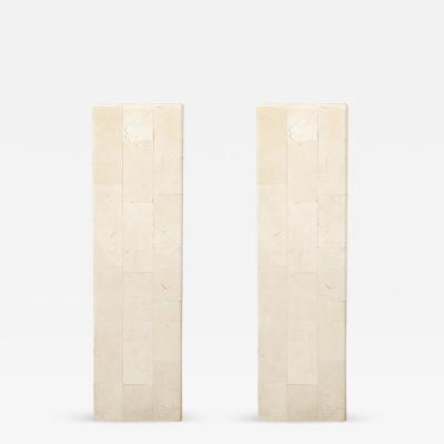 Pair of Mid Century Modernist Tessellated Travertine Pedestals