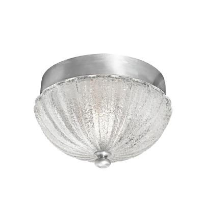 Pair of Mid Century Mottled Fluted Murano Glass Flush Mount Chandeliers