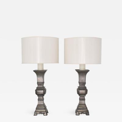 Pair of Mid Century Pewter Candlestick Table Lamps