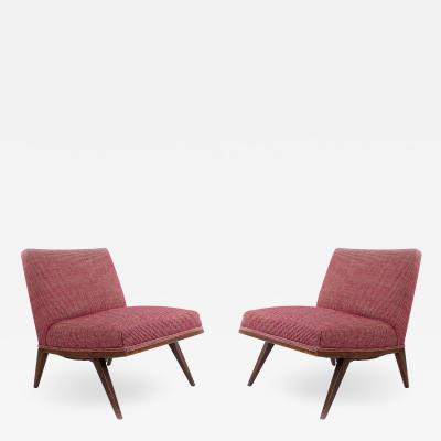 Pair of Mid Century Red Upholstered Slipper Chairs