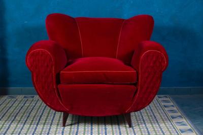 Pair of Mid Century Red Velvet Lounge Chairs or Armchairs