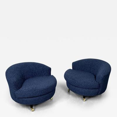 Pair of Mid Century Rolling Swivel Lounge Slipper Chairs Baughman Style