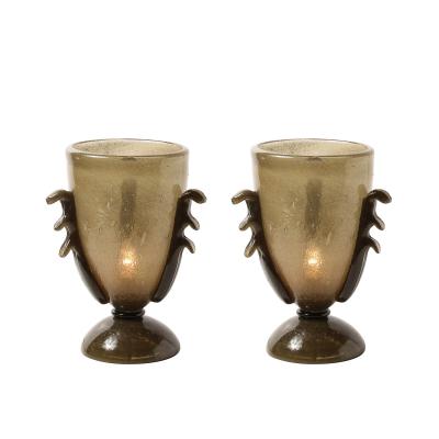 Pair of Mid Century Sculptural Hand Blown Smoke Murano Bullicante Glass Uplights