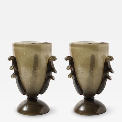 Pair of Mid Century Sculptural Hand Blown Smoke Murano Bullicante Glass Uplights