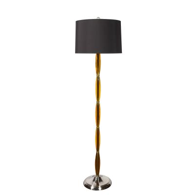 Pair of Mid Century Segmented Amber Bakelite Brushed Chrome Floor Lamps